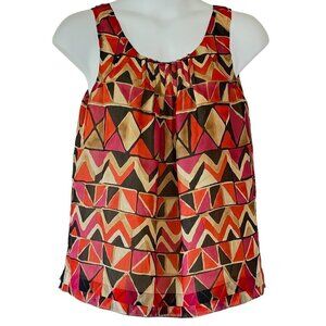 Anne Klein Silk Flowy Top Scoop Neck Pintuck Yoke with Peplum Sleeveless  Size L